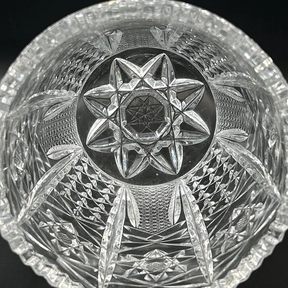 Ice Bucket Crystal Clear Glass w/Saw Tooth Edges & Knob Handles Vintage - Picture 7 of 9